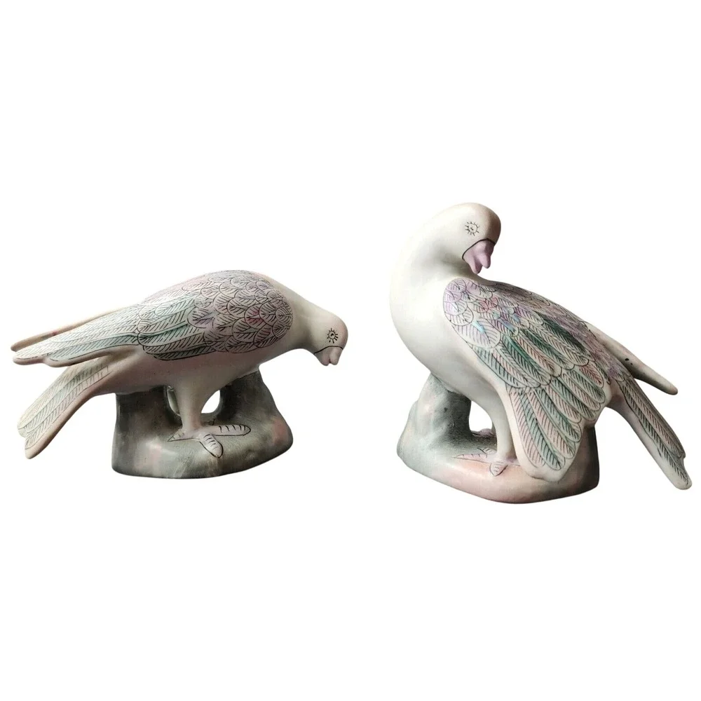 Pair 1950s Vintage Porcelain Dove Pigeon Bird Pastel 6